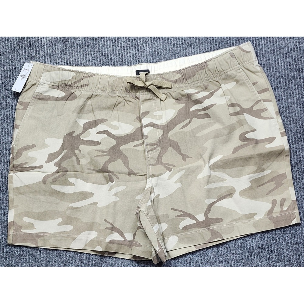 Express Mens XXL Desert Camo Drawstring Elastic Waist Cotton Stretch Shorts NEW